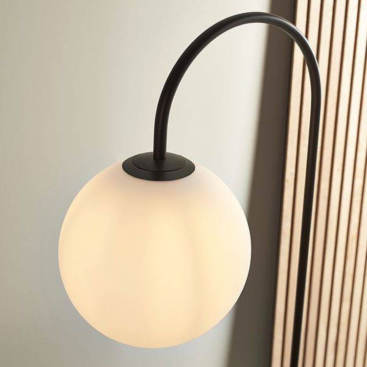 Stour Floor Lamp Satin Black Paint & Matt Opal Glass - Comet Lighting