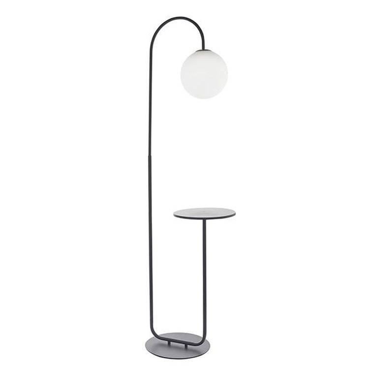 Stour Floor Lamp Satin Black Paint & Matt Opal Glass - Comet Lighting