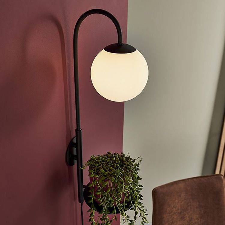 Stour Wall Light Satin Black Paint & Matt Opal Glass - Comet Lighting