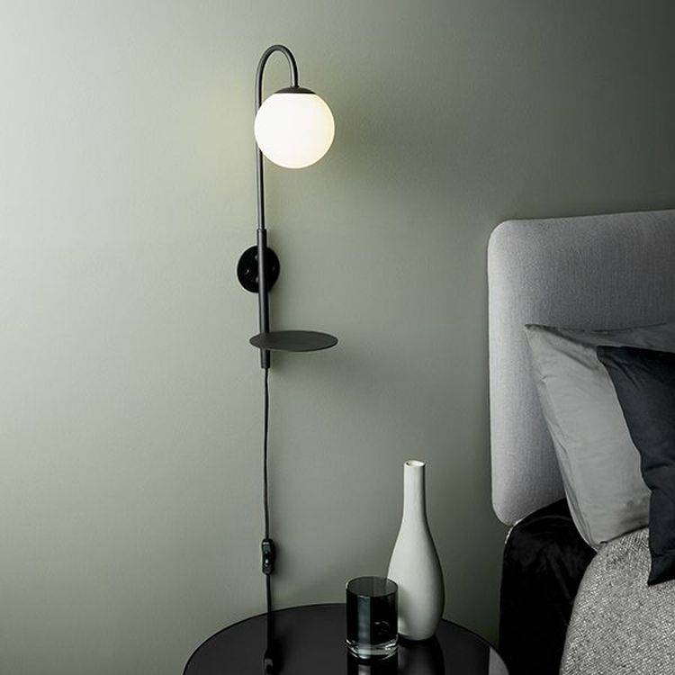 Stour Wall Light Satin Black Paint & Matt Opal Glass - Comet Lighting