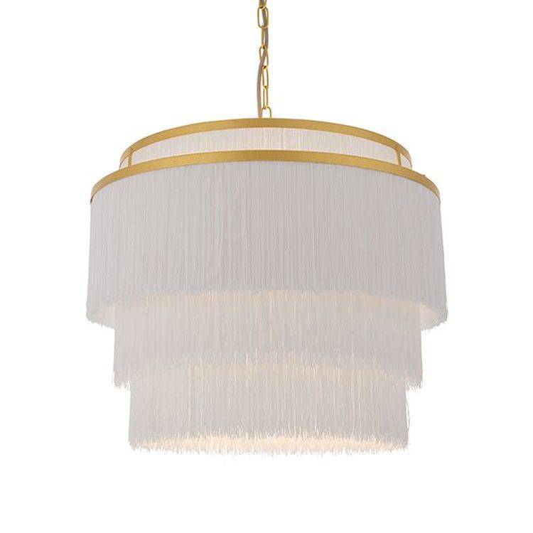 Tagus 3Lt Pendant Ceiling Light Matt Gold Paint & White Tassels - Comet Lighting