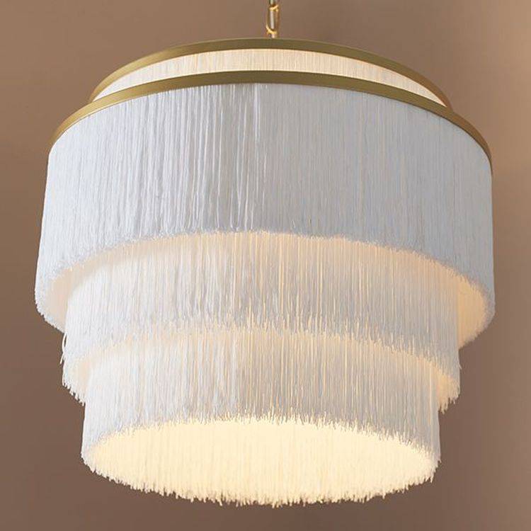 Tagus 3Lt Pendant Ceiling Light Matt Gold Paint & White Tassels - Comet Lighting