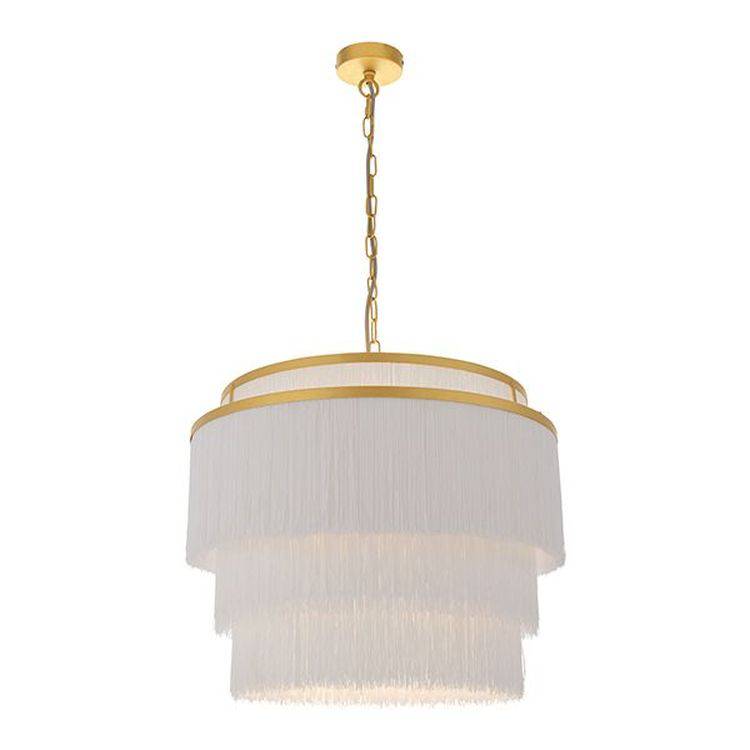 Tagus 3Lt Pendant Ceiling Light Matt Gold Paint & White Tassels - Comet Lighting