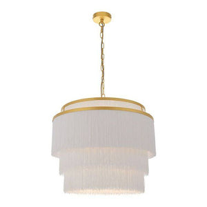 Tagus 3Lt Pendant Ceiling Light Matt Gold Paint & White Tassels - Comet Lighting