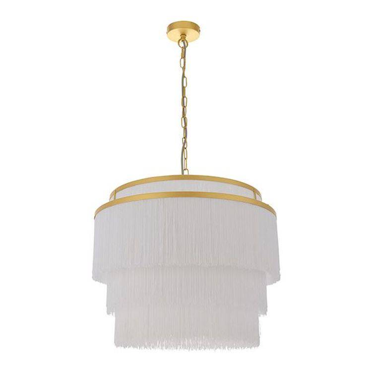 Tagus 3Lt Pendant Ceiling Light Matt Gold Paint & White Tassels - Comet Lighting