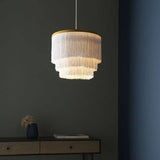 Tagus Pendant Ceiling Light Matt Gold Paint & White Tassels - Comet Lighting