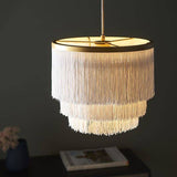 Tagus Pendant Ceiling Light Matt Gold Paint & White Tassels - Comet Lighting