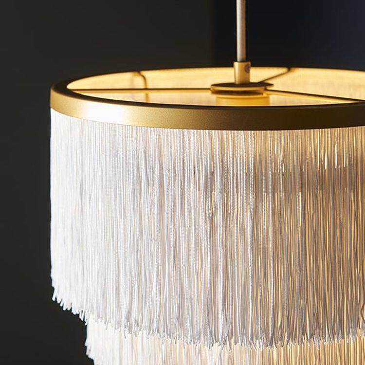 Tagus Pendant Ceiling Light Matt Gold Paint & White Tassels - Comet Lighting