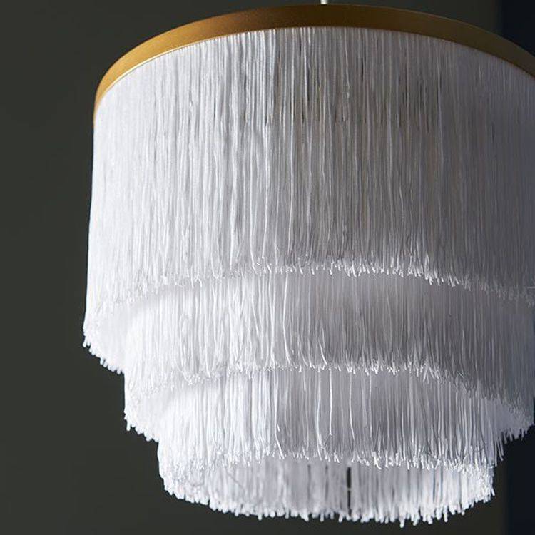 Tagus Pendant Ceiling Light Matt Gold Paint & White Tassels - Comet Lighting