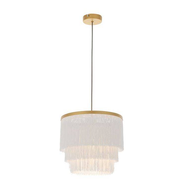 Tagus Pendant Ceiling Light Matt Gold Paint & White Tassels - Comet Lighting