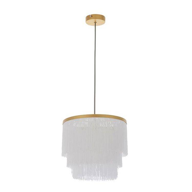 Tagus Pendant Ceiling Light Matt Gold Paint & White Tassels - Comet Lighting