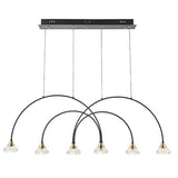 Tamar 6Lt LED Pendant Bar Ceiling Light Matt Black & Brushed Brass Finish With Clear Crystal - Comet Lighting