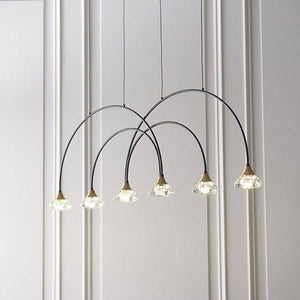 Tamar 6Lt LED Pendant Bar Ceiling Light Matt Black & Brushed Brass Finish With Clear Crystal - Comet Lighting