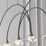 Tamar 6Lt LED Pendant Bar Ceiling Light Matt Black & Brushed Brass Finish With Clear Crystal - Comet Lighting