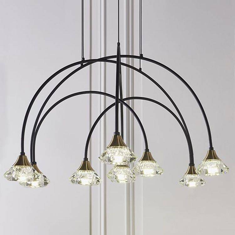 Tamar 9Lt LED Pendant Ceiling Light Matt Black & Brushed Brass Finish With Clear Crystal - Comet Lighting