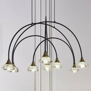 Tamar 9Lt LED Pendant Ceiling Light Matt Black & Brushed Brass Finish With Clear Crystal - Comet Lighting