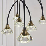 Tamar 9Lt LED Pendant Ceiling Light Matt Black & Brushed Brass Finish With Clear Crystal - Comet Lighting