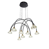 Tamar 9Lt LED Pendant Ceiling Light Matt Black & Brushed Brass Finish With Clear Crystal - Comet Lighting