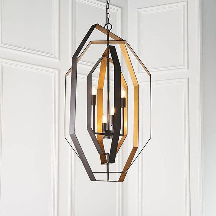 Tejo 4Lt Pendant Ceiling Light Aged Bronze Effect & Antique Gold Paint - Comet Lighting