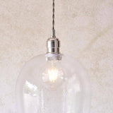 Terek Large Pendant Ceiling Light Bright Nickel w/ Clear Hammered Glass - Comet Lighting