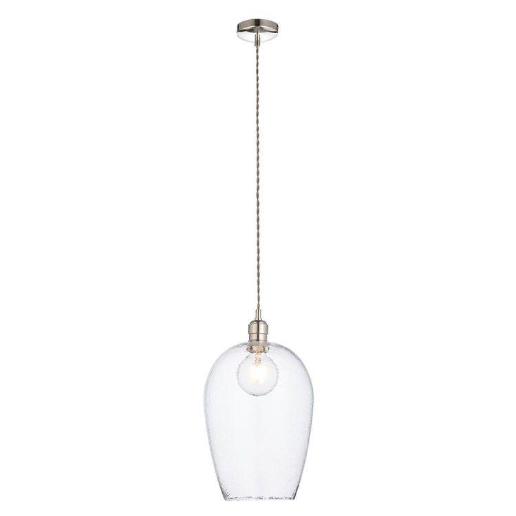 Terek Large Pendant Ceiling Light Bright Nickel w/ Clear Hammered Glass - Comet Lighting