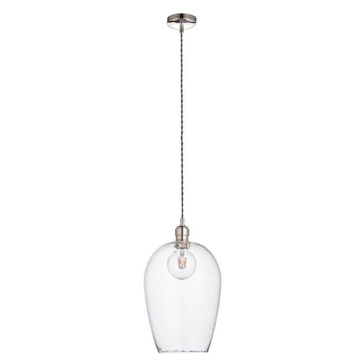 Terek Large Pendant Ceiling Light Bright Nickel w/ Clear Hammered Glass - Comet Lighting