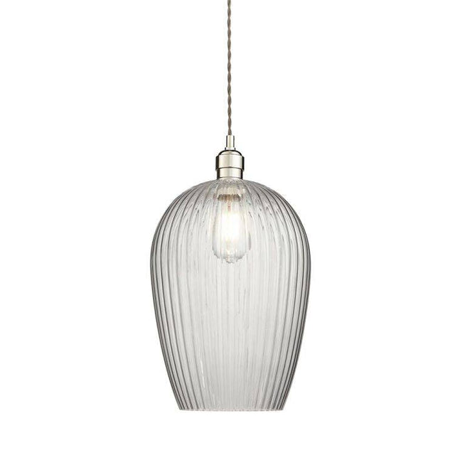 Terek Large Pendant Ceiling Light Bright Nickel w/ Clear Ribbed Glass - Comet Lighting