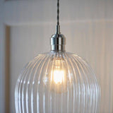 Terek Large Pendant Ceiling Light Bright Nickel w/ Clear Ribbed Glass - Comet Lighting