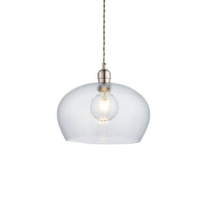 Terek Medium Pendant Ceiling Light Bright Nickel w/ Clear Hammered Glass - Comet Lighting
