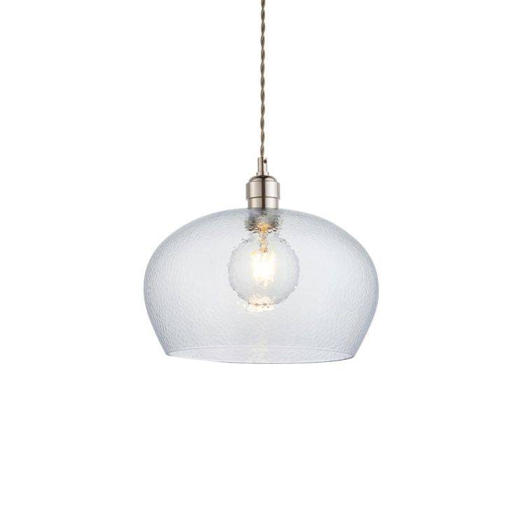 Terek Medium Pendant Ceiling Light Bright Nickel w/ Clear Hammered Glass - Comet Lighting