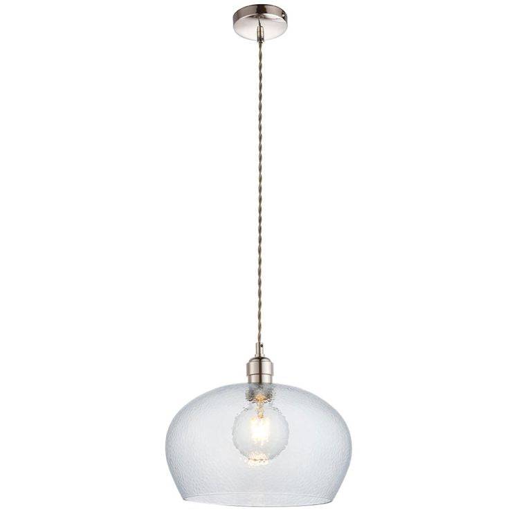 Terek Medium Pendant Ceiling Light Bright Nickel w/ Clear Hammered Glass - Comet Lighting