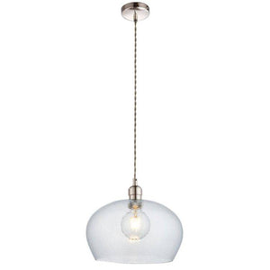 Terek Medium Pendant Ceiling Light Bright Nickel w/ Clear Hammered Glass - Comet Lighting