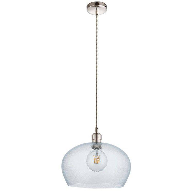 Terek Medium Pendant Ceiling Light Bright Nickel w/ Clear Hammered Glass - Comet Lighting