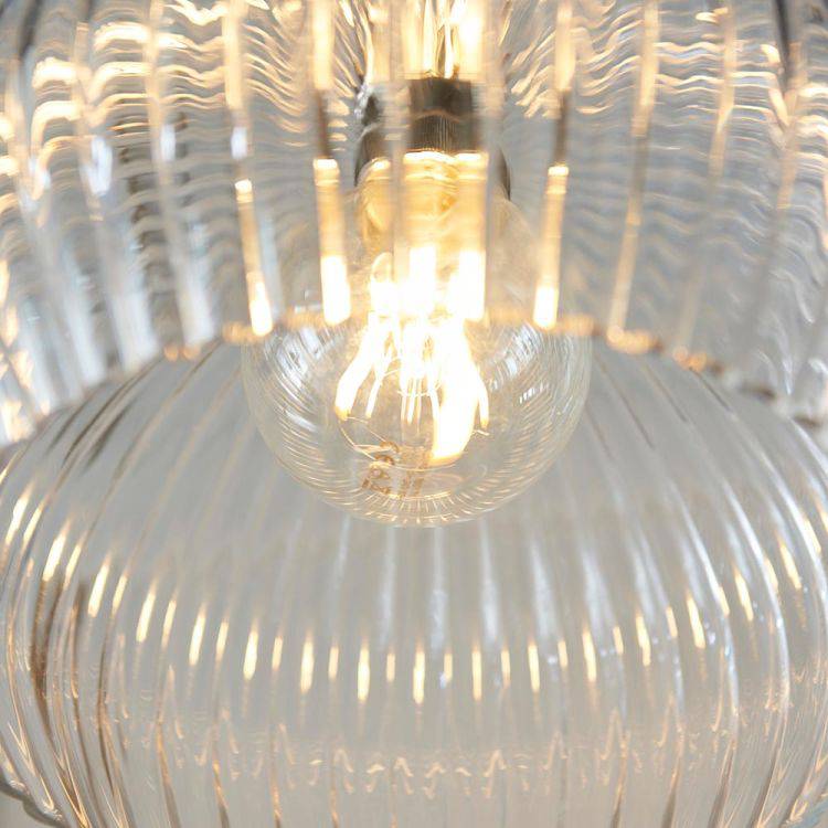 Terek Medium Pendant Ceiling Light Bright Nickel w/ Clear Ribbed Glass - Comet Lighting