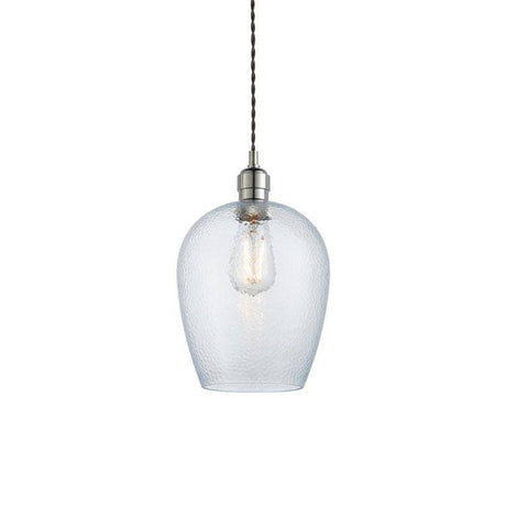 Terek Pendant Ceiling Light Bright Nickel w/ Clear Hammered Glass - Comet Lighting