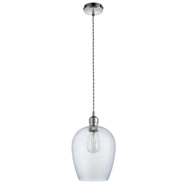 Terek Pendant Ceiling Light Bright Nickel w/ Clear Hammered Glass - Comet Lighting