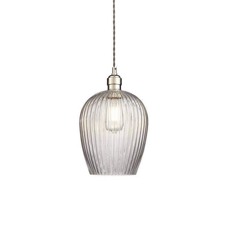 Terek Pendant Ceiling Light Bright Nickel w/ Clear Ribbed Glass - Comet Lighting