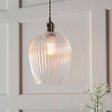 Terek Pendant Ceiling Light Bright Nickel w/ Clear Ribbed Glass - Comet Lighting