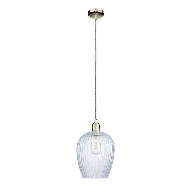 Terek Pendant Ceiling Light Bright Nickel w/ Clear Ribbed Glass - Comet Lighting