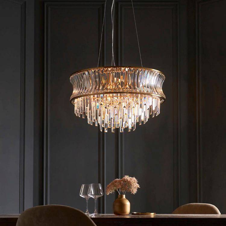 Tirso 9Lt Chandelier Brushed Warm Brass w/ Concave Clear Glass - Comet Lighting