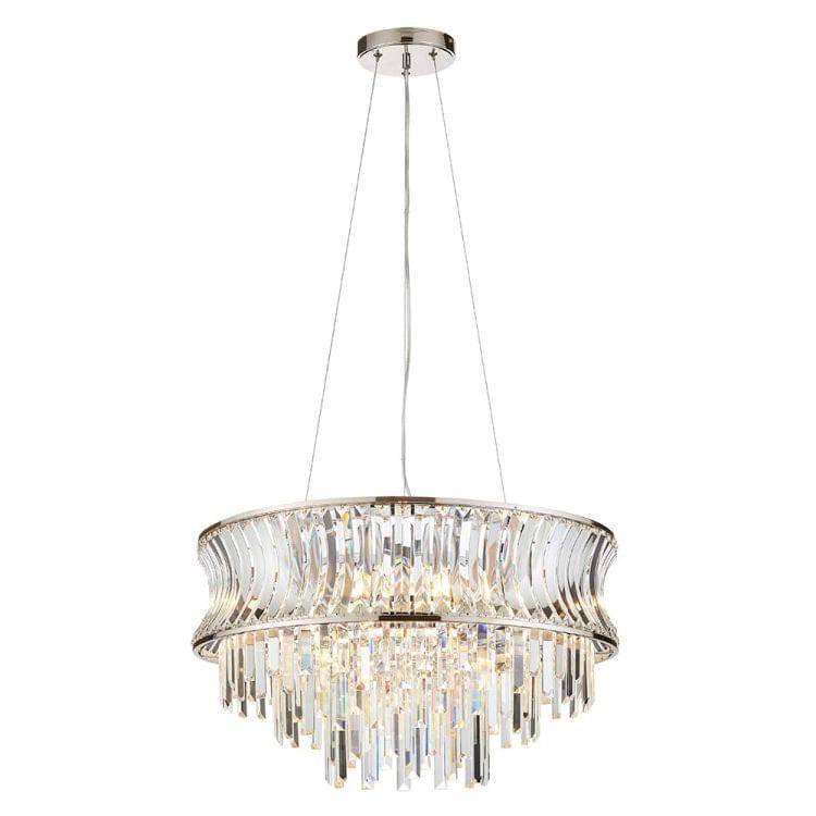 Tirso 9Lt Tiered Chandelier Bright Nickel w/ Concave Clear Glass - Comet Lighting