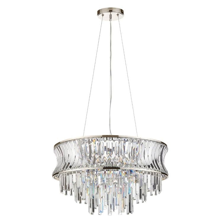 Tirso 9Lt Tiered Chandelier Bright Nickel w/ Concave Clear Glass - Comet Lighting