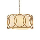 Trent 4Lt Pendant Ceiling Light Brushed Gold Paint & White Fabric - Comet Lighting