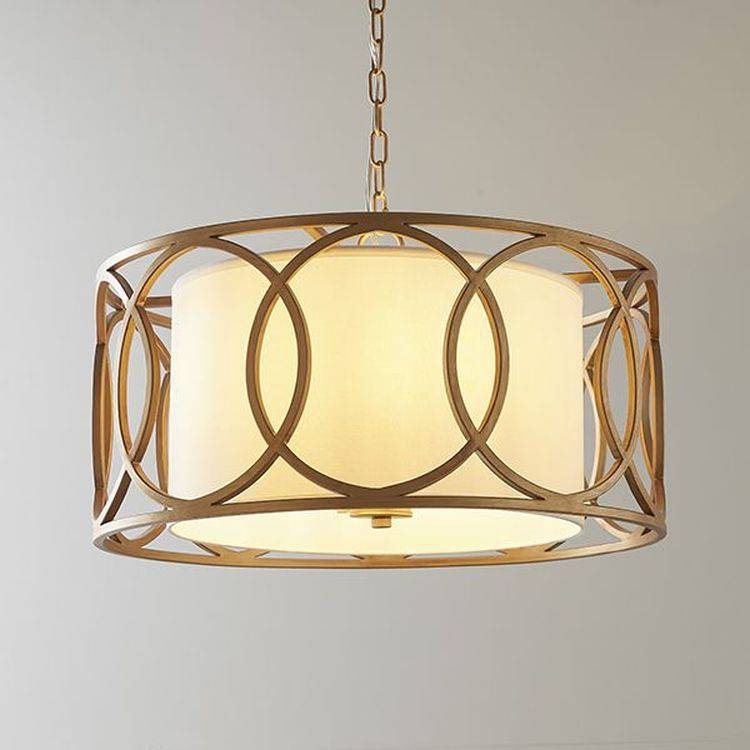 Trent 4Lt Pendant Ceiling Light Brushed Gold Paint & White Fabric - Comet Lighting