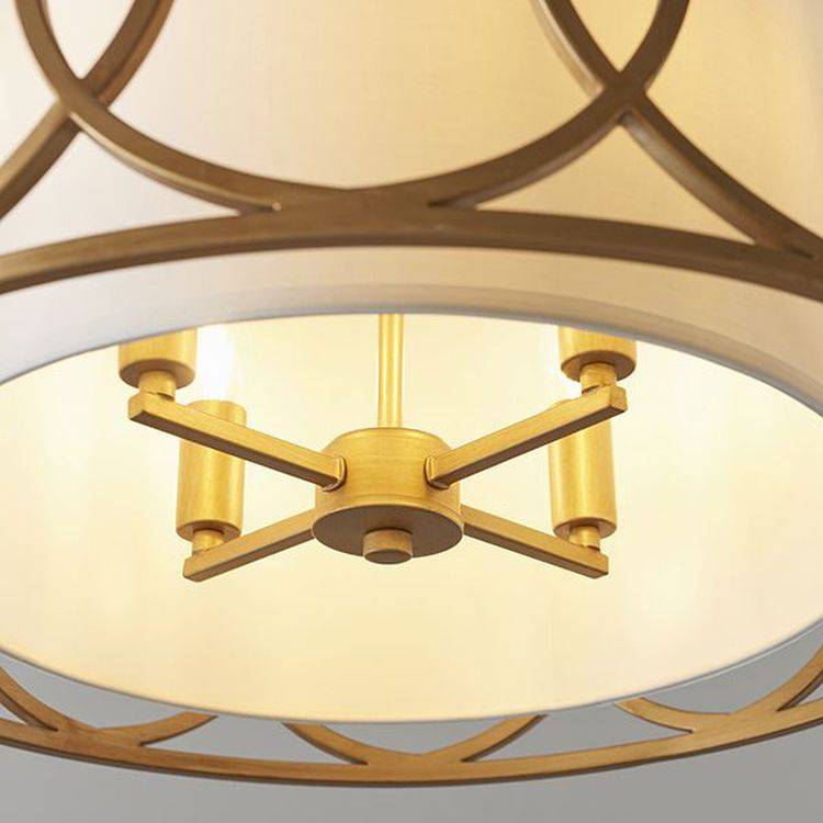 Trent 4Lt Pendant Ceiling Light Brushed Gold Paint & White Fabric - Comet Lighting