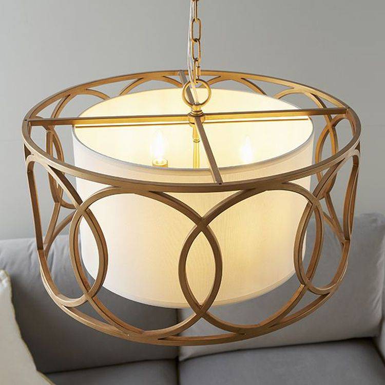 Trent 4Lt Pendant Ceiling Light Brushed Gold Paint & White Fabric - Comet Lighting