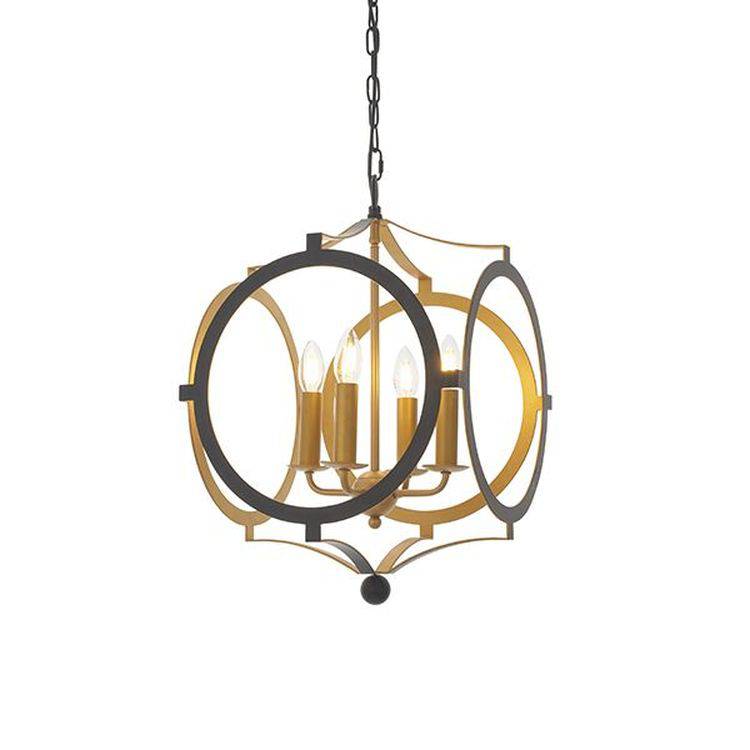 Tweed 4Lt Pendant Ceiling Light Matt Black & Gold Paint - Comet Lighting