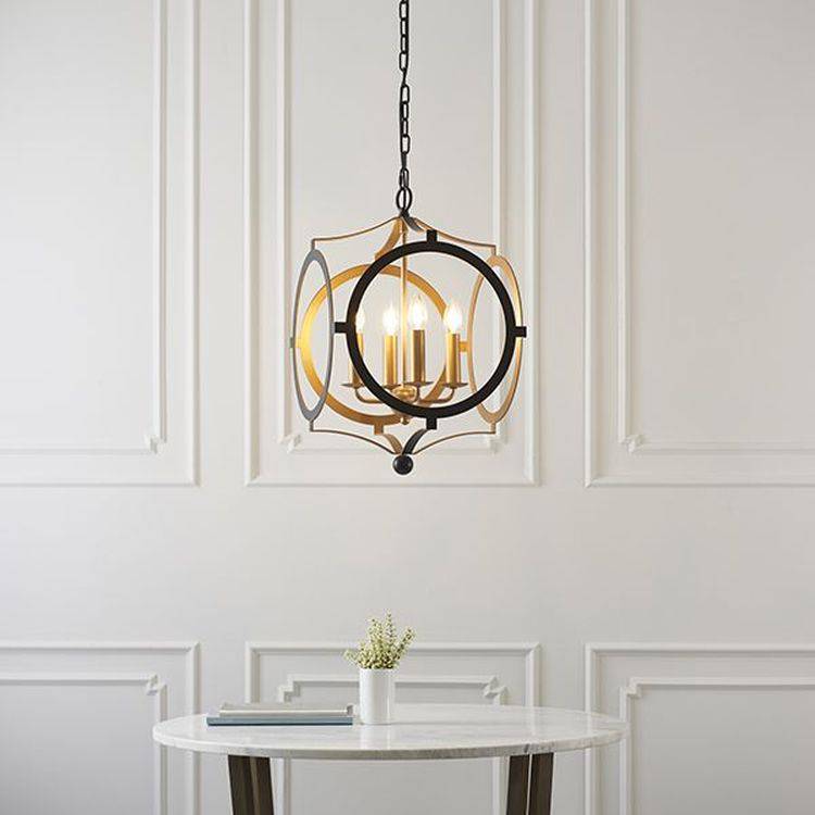 Tweed 4Lt Pendant Ceiling Light Matt Black & Gold Paint - Comet Lighting