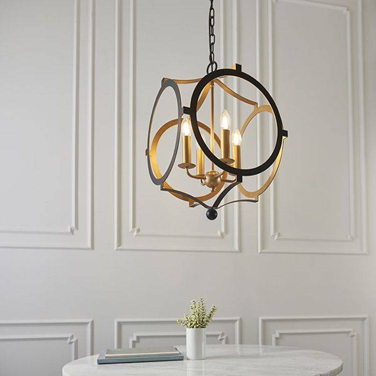 Tweed 4Lt Pendant Ceiling Light Matt Black & Gold Paint - Comet Lighting