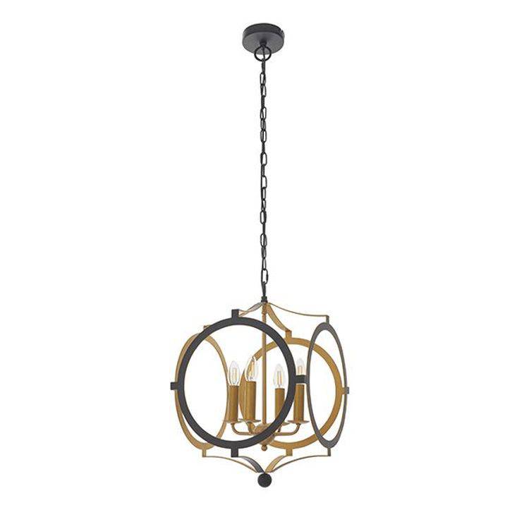 Tweed 4Lt Pendant Ceiling Light Matt Black & Gold Paint - Comet Lighting